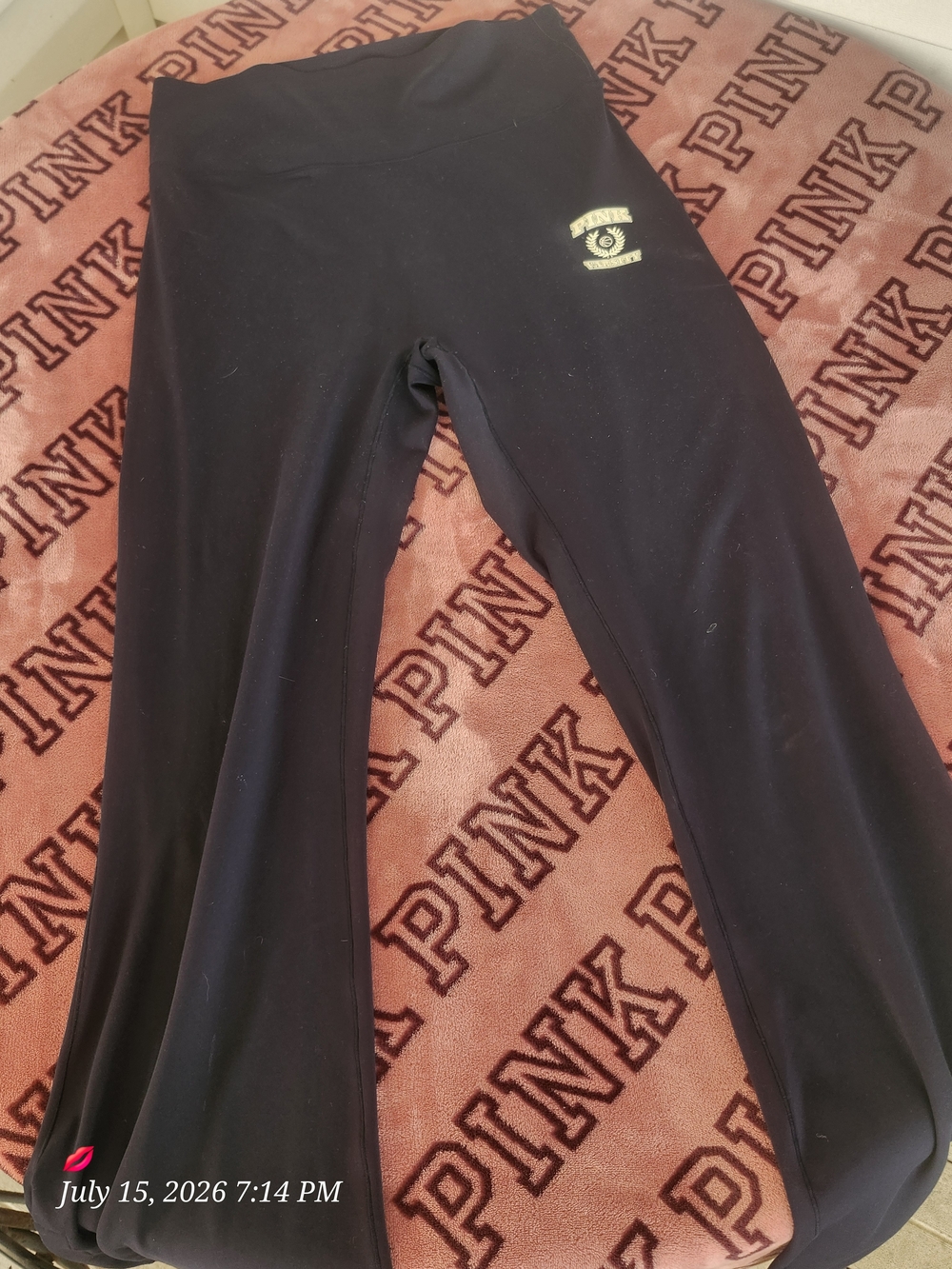 PINK Victoria's Secret Black Track Pants with Gold Logo